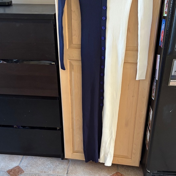 STAUD Navy White Shoko Color Block Long Sleeve Button Ribbed Dress-M - Picture 3 of 8